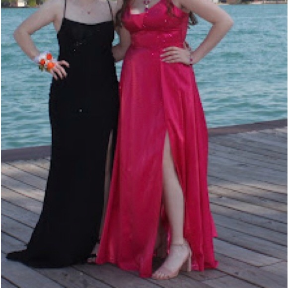 Hot Pink Rhinestone Ombr Prom Dress
